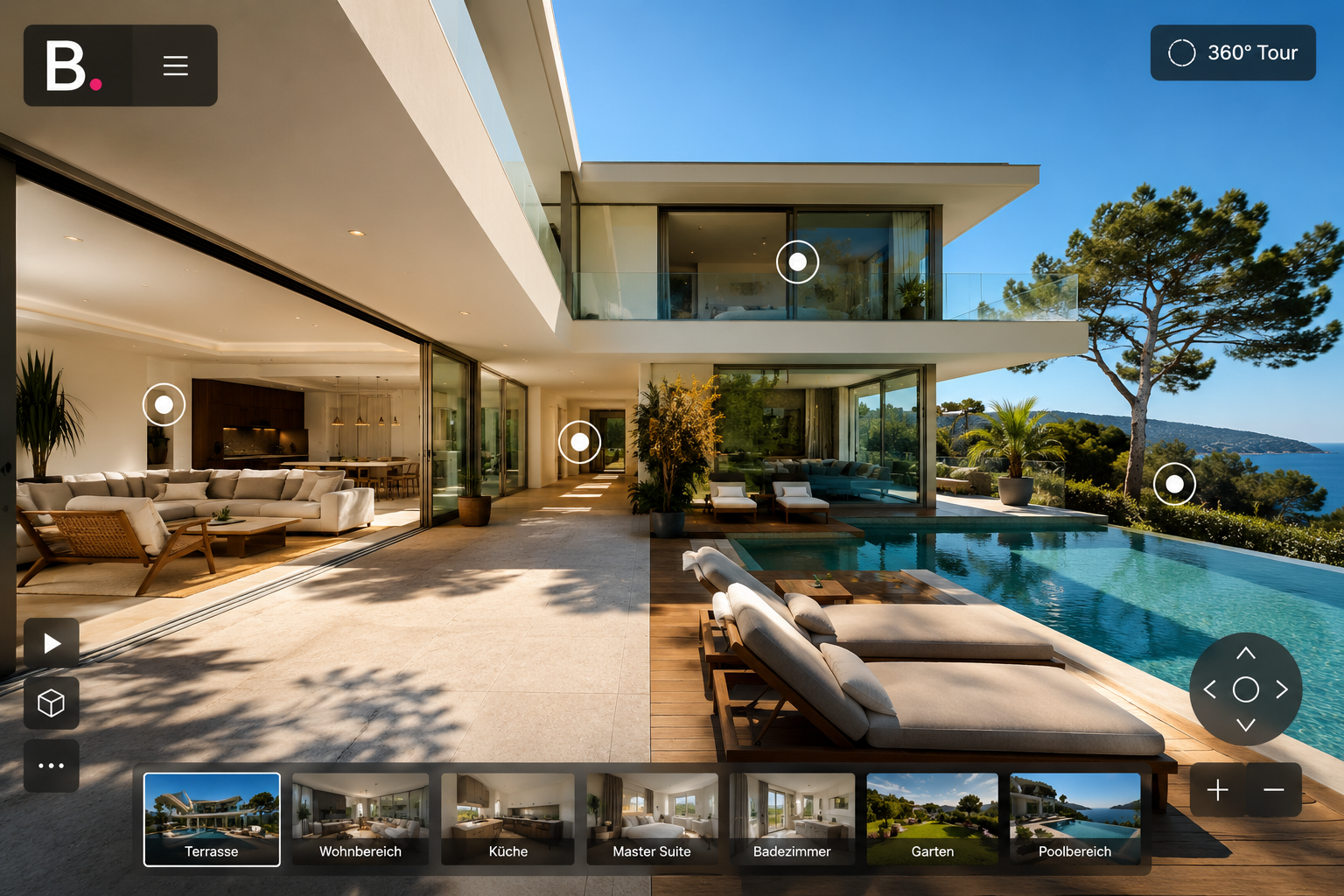 BeNoted Spaces 360 Grad Rundgang Terrasse und Pool